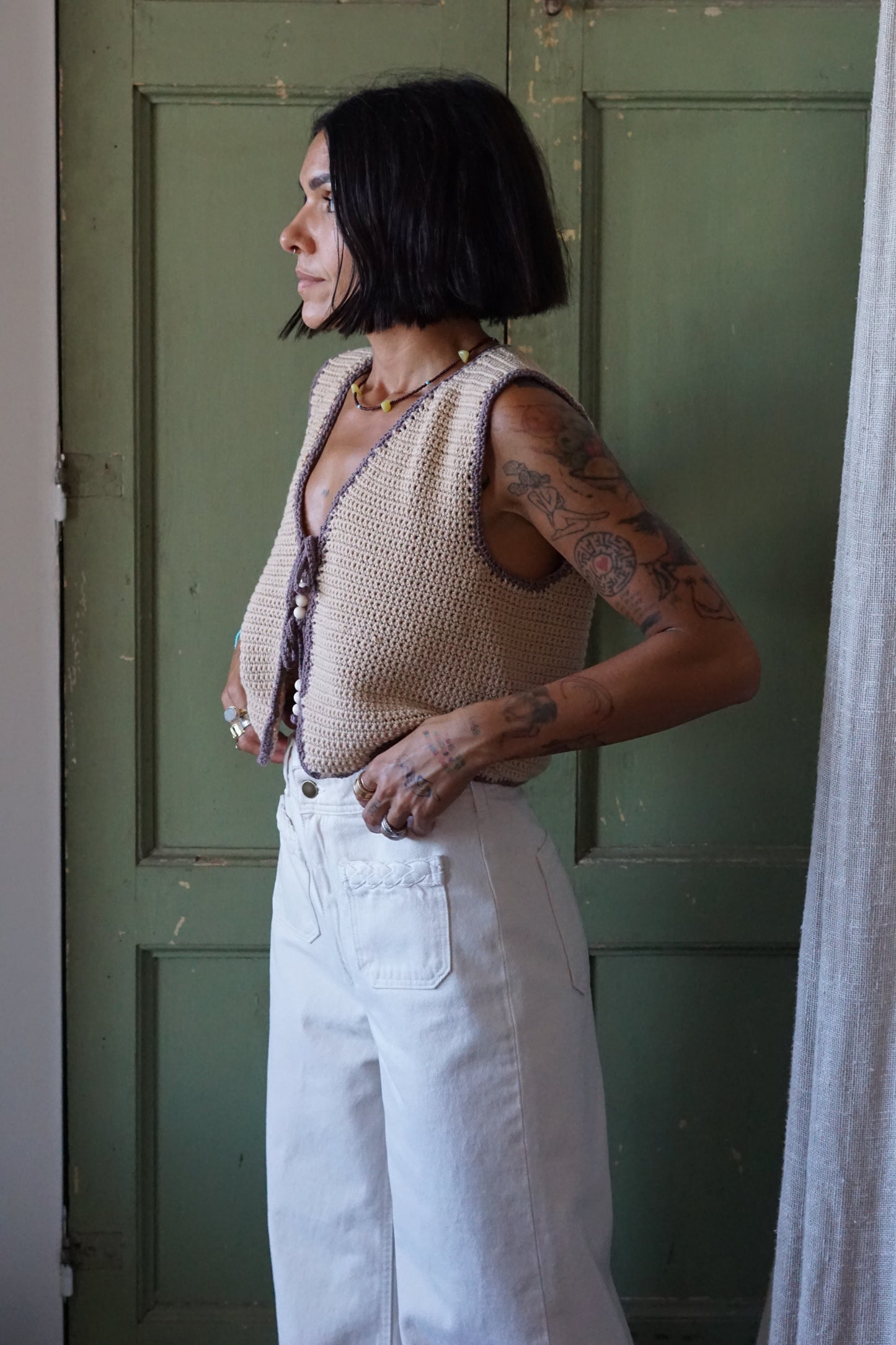 Gilet Sabbia Con Perline