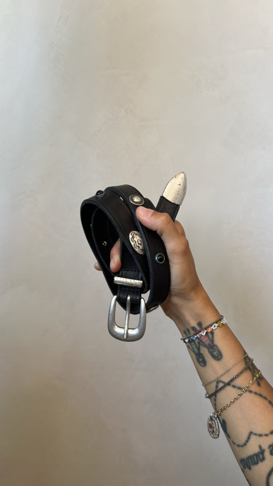 Cintura in Cuoio Nero con Borchie